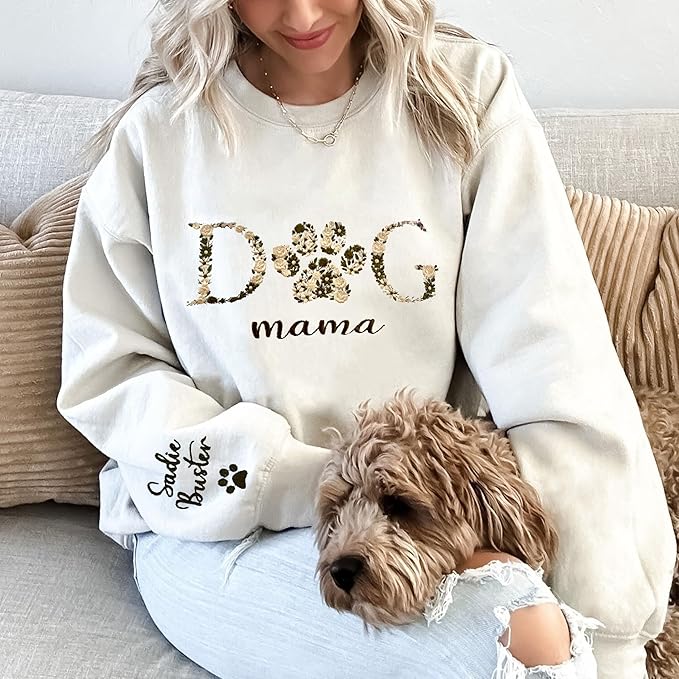 LOVELYPOD Custom Embroidered Dog Mom Sweatshirt with Dogs Names, Pet Photo Shirt, for Dog Lovers