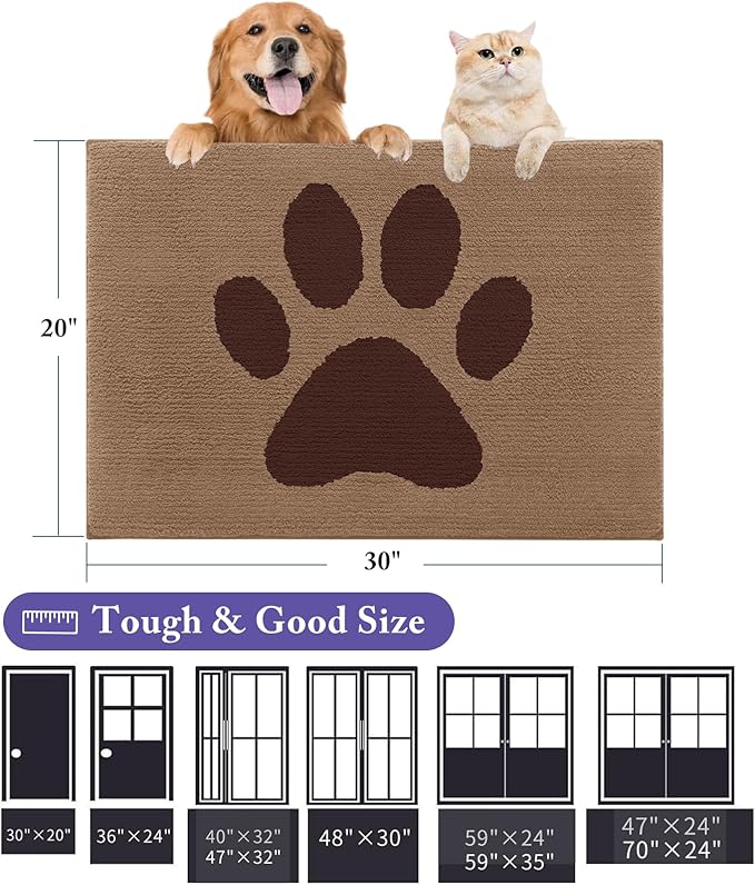 Buganda Dog Door Mat for Muddy Paws, Absorbent Dirt Trapper Non Slip Indoor Doormats, Washable Low-Profile Mat for Mud Dogs, Entryway Carpet for Inside Floor (40x32 Inches, Beige)