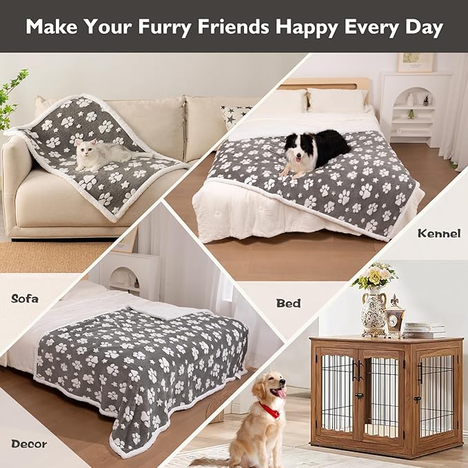 Waterproof Blanket for Dog Cat or Adult, Cute 3D Textured Paw Dog Blanket for Bed Couch Sofa, Soft Liquid Pee Proof Pet Furniture Protector, 50"x60", Grey
