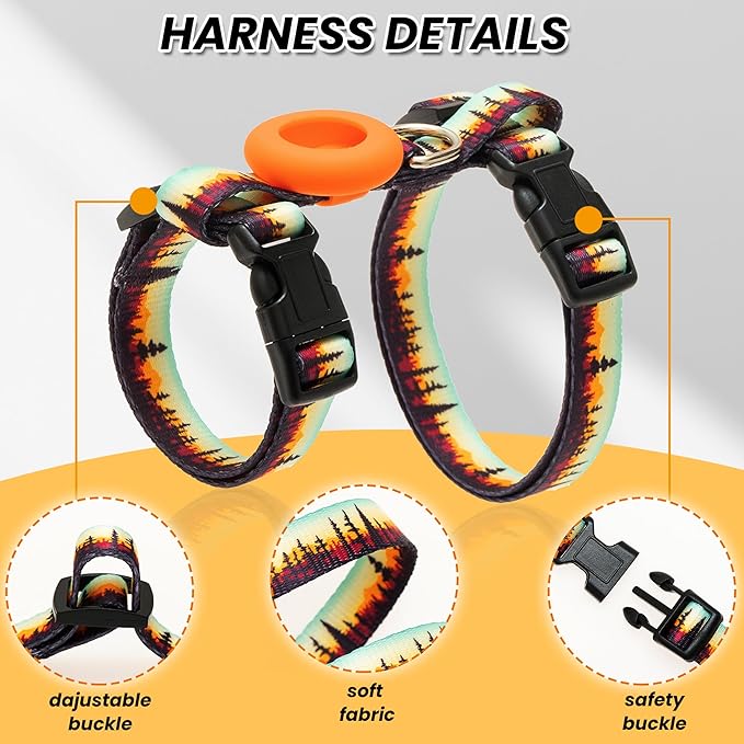 Cat Harness with Airtag Holder and Leash Set, Escape Proof Cat Harness for Walking Traveling Hiking Outdoor, Adjustable Step in Pet Harness for Small Medium Large Cats, Puppy, Kitten