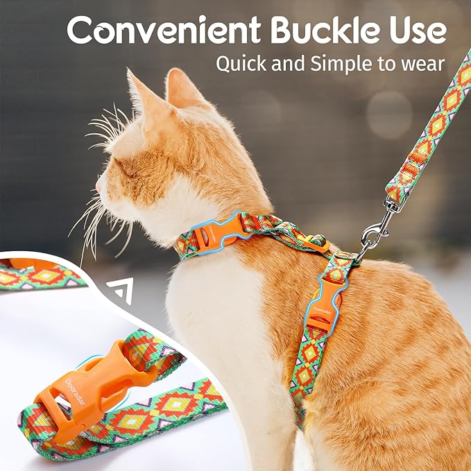 Dooradar Cat Harness and Leash, Escape Proof Adjustable Kitten Vest, Lightweight Soft Pet Straps, Easy Wearing for Small Medium Kitty Safe Walking Travel Control, Multicolor, S