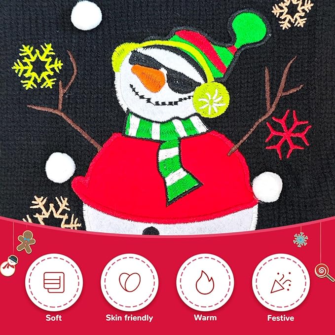 Christmas Dog Sweaters Xmas Pet Outfit Clothes Cute Black Snowman Costume Puppy Cat Knitted Jumpers (XS,Black Snowman)