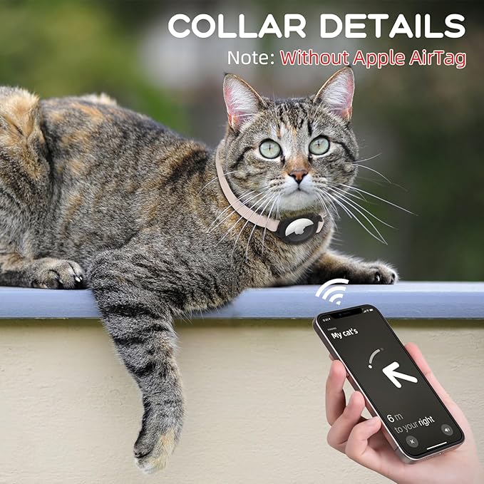 AirTag Cat Collars, Stretchy Collar with Apple AirTag Holder and Bell, Breakaway Design Ultra Elastic GPS Tracking Collars for Cats and Puppies, (7.5-12.5 Inch), Khaki