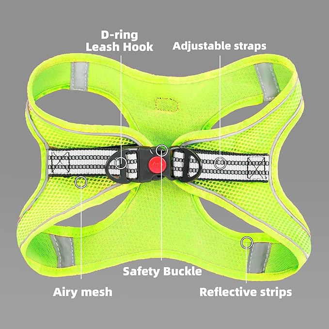 ROYPET Step-in Air Dog Harness, All Weather Mesh Step in Vest Harness for Small and Medidum Dogs and Cats, Adjustable Soft Padded Dog Vest with Easy Control Handle for Dogs Pets (Neon Green, M)