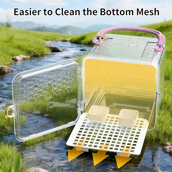 Bird Carrier Travel Cage - Portable Ventilated Parrot Transport Box, Built in Water Bottle Feeding Bowl, Lightweight Secure Small Pet Habitat | Parakeet Carrier for Parakeets Conures Canaries Budgies