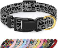 Reflective Dog Collar for Large Dogs, Cute Leopard Style Adjustable Heavy-Duty Nylon Puppy Collar for Boy and Girl Female, Soft Pet Accessories with Quick Release Buckle, Gray