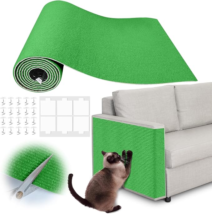 Cat Scratch Furniture Protector - 78.7" x 13.8" Trimmable Self-Adhesive Cats Claws Scratch Pads, DIY Cat Climbing Couch Protector for Scratch Post Cat Tree Replacement Indoor (Green)