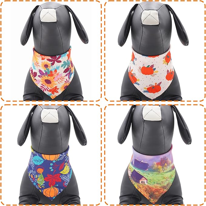 30 Pcs Fall Dog Bandanas Bulk 25 Inch Stitch Edge Dog Bandanas for Small Medium Dogs Breed Adjustable Autumn Scarves Grooming M