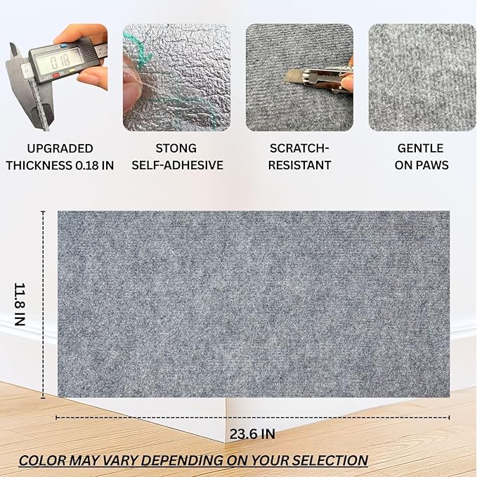 Cat Scratch Mat (Black,10-Pack), 23.6’’ x 11.8’’ Wall Corner Stracther, Versatile Self-Adhesive Replacement Easy Use for Cat Trees, Wall Furniture, Scratching Posts, and Couch Protection (Black)