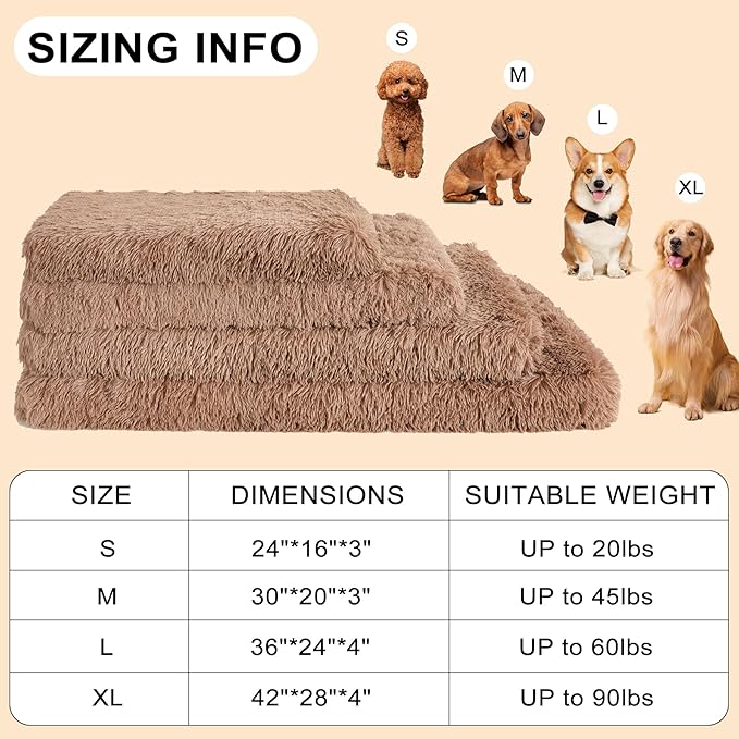 Fluffy Orthopedic Dog Beds for Puppy/Cats with Washable Removable Cover Dog Crate Bed Egg Crate Foam Support Plush Pet Pad Mat with Anti-Slip Bottom (24 * 16,Khaki)