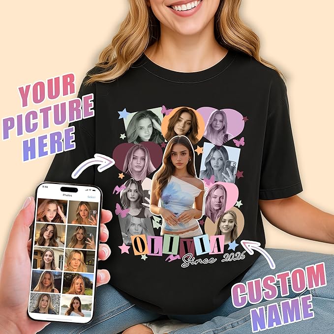 Tehg & Tuhg Custom T Shirts with Picture, Vintage Bootleg Rap Tee, Boyfriend Girlfriend, Unique Gift for Birthday Anniversary