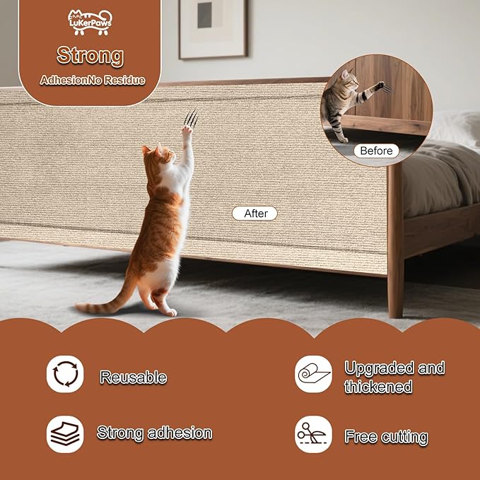Cat Scratch Mat, Self-Adhesive Trimmable cat Scratch Furniture Protector for Couch, cat Scratch pad，cat Tree，DIY Climbing Carpet for Cat Tower Replacement Pads (Black, 39.4" x 15.8")