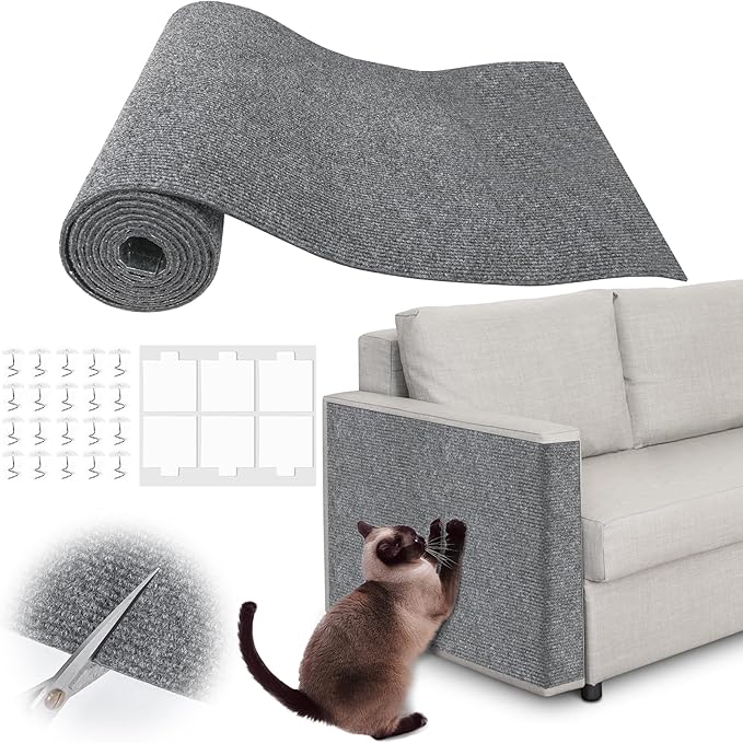 Cat Scratch Furniture Protector - 158" x 17" Trimmable Self-Adhesive Cats Claws Scratch Pads, DIY Cat Climbing Couch Protector for Scratch Post Cat Tree Replacement Indoor (Light Gray)