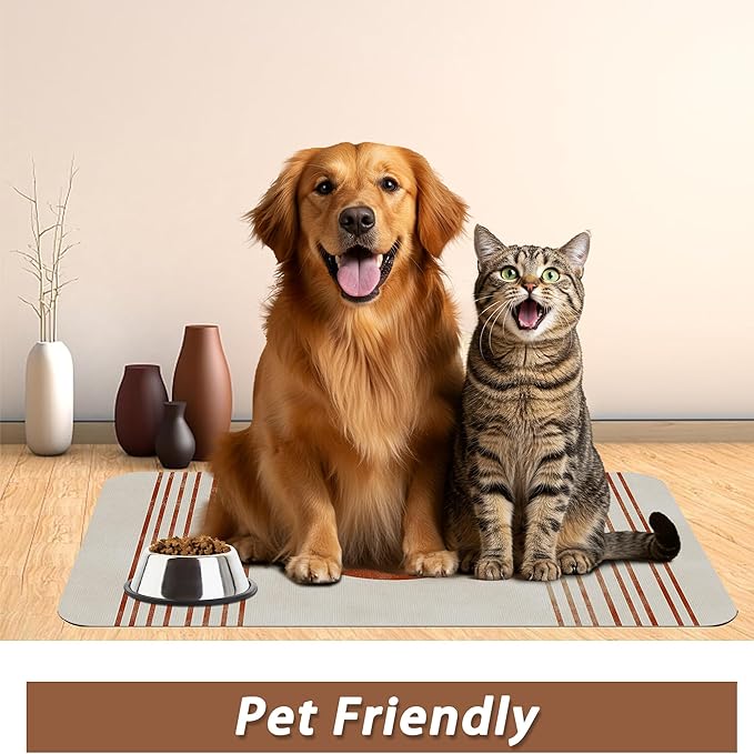 Sun Boho Dog Food Mat for Floors,Absorbent Quick-Dry Pet Feeding Mat, Cat Dog Bowl Mats for Food and Water, Non-Slip Pet Accessories Supplies 16"x24"