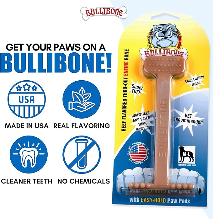 Bullibone Nylon Dog Chew Toy for Aggressive Chewers - Dental Hygiene Bone with Beef Flavor, Durable Tough Chew Toys for Extra Large Dogs, Indestructible Dog Bone - 2 Pack