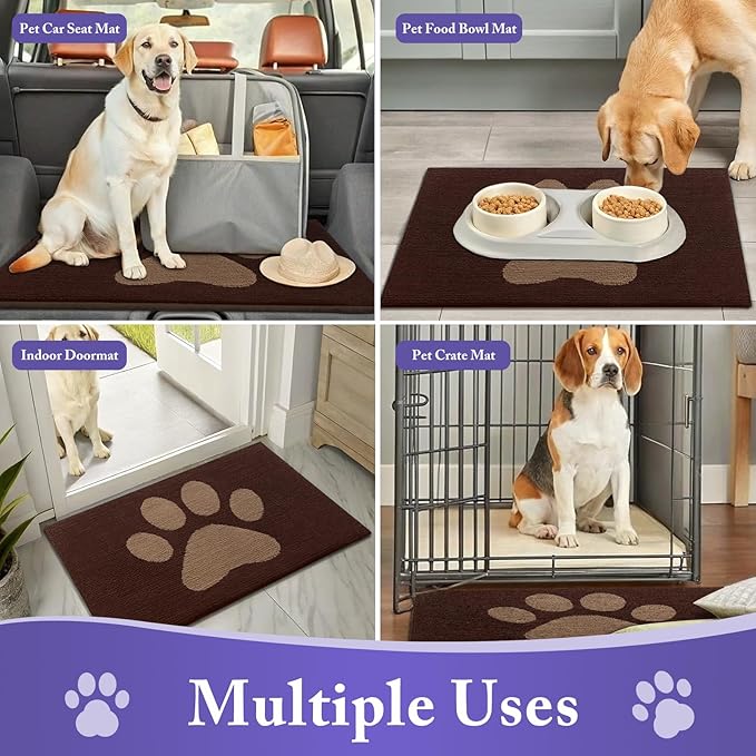 Buganda Dog Door Mat for Muddy Paws, Absorbent Dirt Trapper Non Slip Indoor Doormats, Washable Low-Profile Mat for Mud Dogs, Entryway Carpet for Inside Floor (30x20 Inches, Brown)