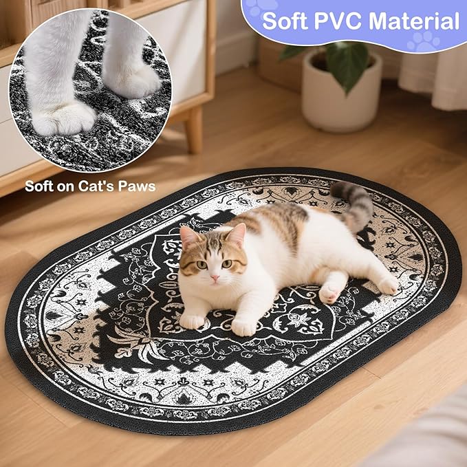 Bienbee Cat Litter Mat, 33" x 22" Large Size Litter Box Mat Rug with Non-Slip Bottom,Urine and Water Proof, Easy to Clean Cat Supplies Essentials for Indoor Kitty Kitten Floor, Black L