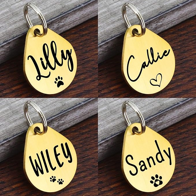 Ultra Joys Dog ID Tag, Custom Dog Tag Personalized Cat Tag, Pet ID Tag, Brushed Stainless Steel Teardrop Dog Tag Gold Medium