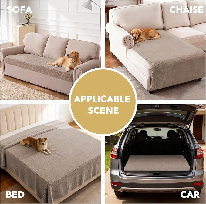 H.VERSAILTEX Non Slip Pet Couch Cover Chenille Dog Bed Protector Thick Soft Sofa Slipcover Pet Friendly Washable Couch Cushion Covers for Pets (30" x 53", Taupe)