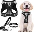 PUPTECK Adjustable Dog Harness Collar and Leash Set Step in No Pull Pet Harness for Small Medium Dogs Puppy and Cats Outdoor Walking Running, Soft Mesh Padded Reflective Vest Harnesses, Black S