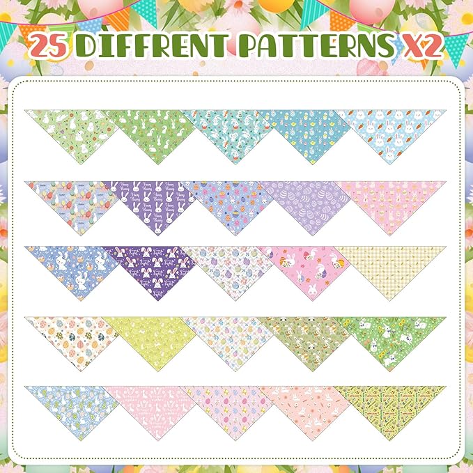 Kacctyen 50 Pcs Spring Easter Dog Bandanas Bulk Bandanas for Dogs Grooming with Bunny Pattern Adjustable Pet Triangle Scarf Bib Washable for Small Medium Large Puppy Cats Pets Costume Accessories