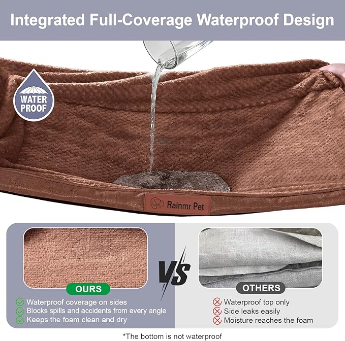 Orthopedic Dog Beds for Large Dogs, Memory Foam Dog Beds Large Sized Dogs, Washable Removable Cover, Nonskid Bottom, Waterproof, for Indoor, Outdoor, Crate ＆ Car Use, 41x27x6 Inches, Brown Grey