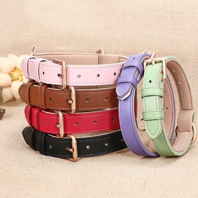 WHIPPY Leather Dog Collar for Small Medium Large Dog Adjustable Soft Breathable Leather Padded Puppy Collar with Alloy Buckle Heavy Duty Waterproof Classic Dog Pet Collar,red,S