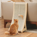PETKARAY Curved Cat Scratcher, Sisal Kitty Scratching Ramp, L Shape Scratch Pad for Indoor Cats, 25.6" Furniture Protector with Mouse Toy, Chevron Style