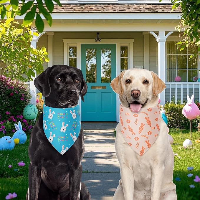 Easter Dog Bandanas Large 2PCS, 4 Pattern Colorful Scarf for Boy and Girl, Triangle Reversible Bibs Breed for Puppy Cats Pets