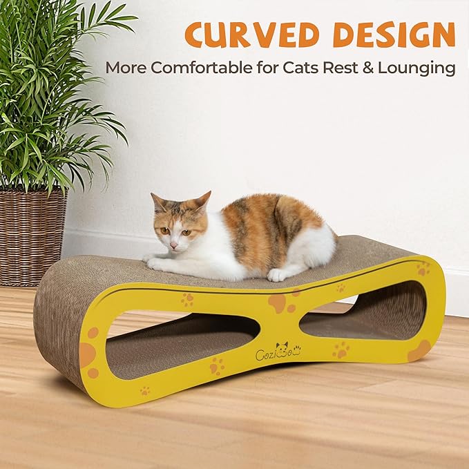 COZIWOW Infinity Cat Scratcher Lounge Bed, Cardboard Cat Scratching Pad Board, Durable Cat Scratch Furniture Protector for Indoor Cats Kittens, Yellow