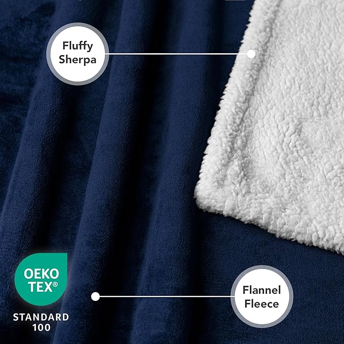 PetAmi Waterproof Dog Blanket for Medium Large Dog Puppy Cat Throw for Couch Cover Leakproof Protection, Sherpa Fleece, Reversible Soft Washable 60x40 Navy Blue