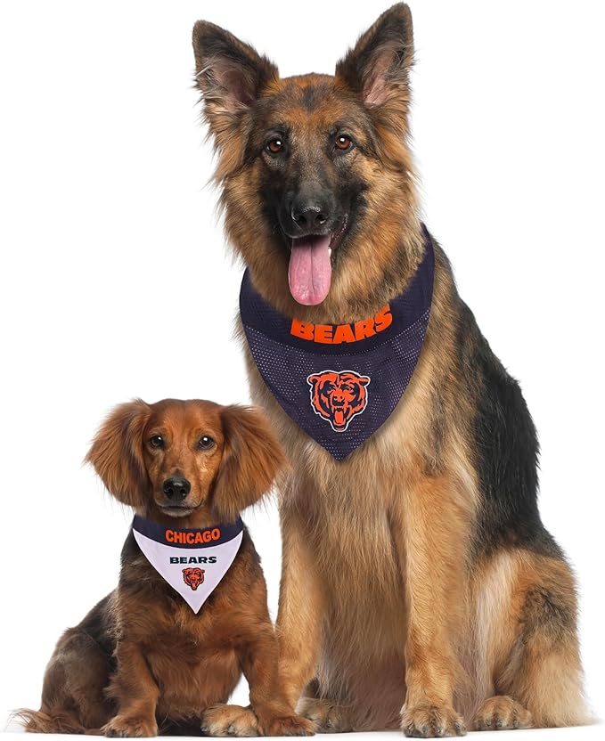 Pets First NFL DOG BANDANA - CHICAGO BEARS REVERSIBLE PET BANDANA. 2 Sided Sports Bandana with a PREMIUM Embroidery TEAM LOGO, Small/Medium. - 2 Sizes & 32 NFL Teams available