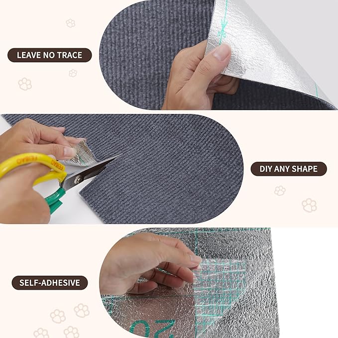 Cat Scratch Furniture Protector, Self-Adhesivet Scratch Mats Deterrent for Furniture, DIY Climbing Cat Scratcher Couch Protector from Cat Claws(Light Grey, 78.7x15.8Inch)