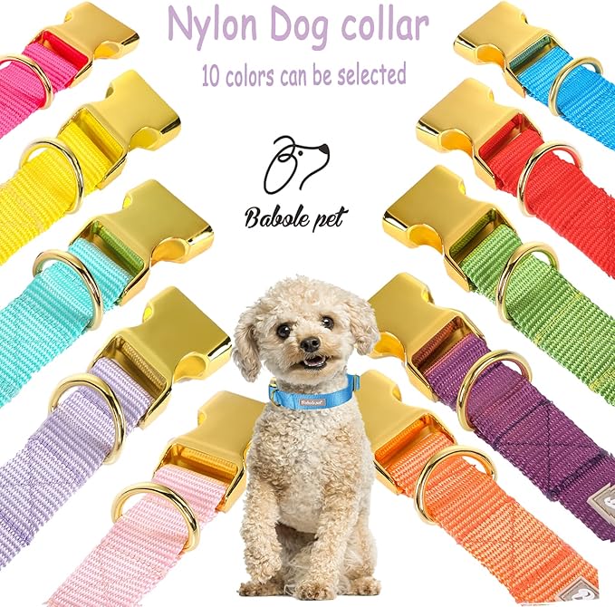 Nylon Dog Collar - Adjustable Blue Soft Webbing Dog Collars for Small Medium Large Dogs Boy Girl Puppy Collar with Safety Metal Buckle L