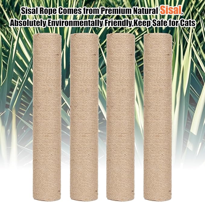 PowerKing Natural Sisal Replacement Scratching Post, 15.7'' 2 Pieces M8 Cat Scratch Post Refill Pole Parts for Refurbishment, Include Screws (Natural)