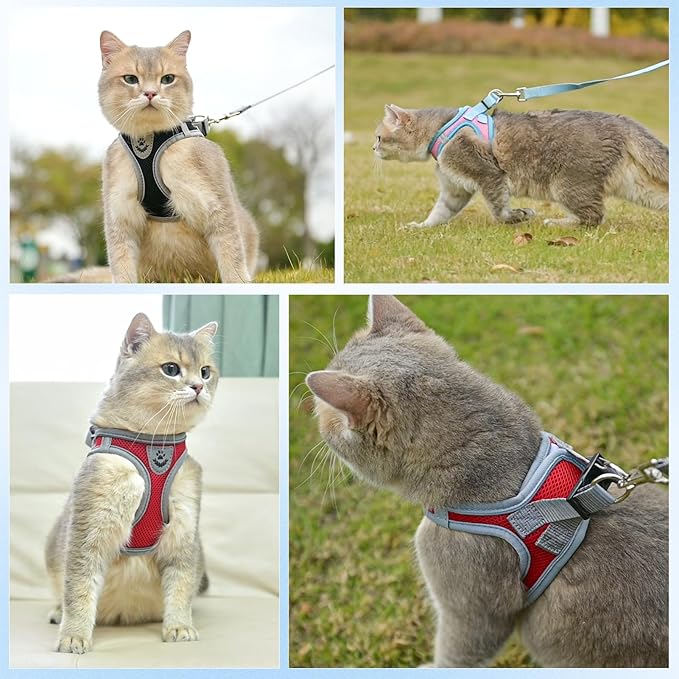 SCENEREAL Cat Harness and Leash Set Escape Proof, Adjustable Soft Air Mesh Kitten Harnesses for Girls Boys Small Medium Big Cats, Reflective Light Travel Pet Walking Vest for Puppy Rabbit, Pink S