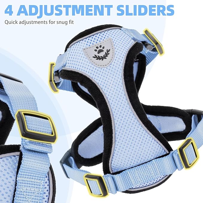 PUPTECK Cat Harness and Leash Set Escape Proof Reflective Cat Walking Harness Adjustable Soft Breathable Mesh Vest for Small Pets, Sky Blue, L