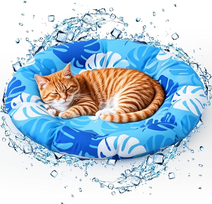Pet Cooling Mat for Cats and Small Dogs, 20.1'' x 20.1'' Thickened Round Blue Pad Anti-Grab Internal Gel Without Water Filling, Lightweight, Washable, Playmat for Indoor/Outdoor