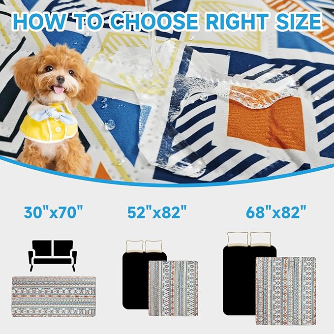 Waterproof Dog Blanket, Bohemian Dog Bed Cover Pet Blanket, Reversible Sofa Couch Cover for Dogs Washable, Protect Furniture Bed Couch Sofa for Puppy Cat (Blue Medallion, 68×82 Inch)