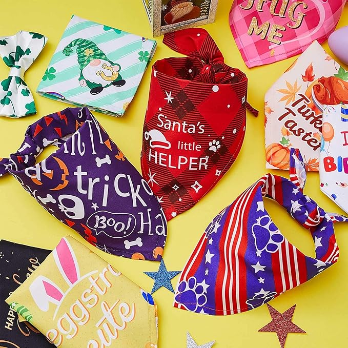 Weewooday 9 Pcs Holiday Dog Bandanas St' Patrick's Day Easter Bandanas Birthday Scarf Adjustable Large Pet Washable Scarves for Large Dog Supply(Fresh Pattern)