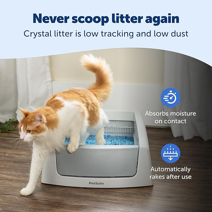 PetSafe ScoopFree Crystal Classic Self-Cleaning Litter Box System Automatic Cat Litter Box - Advanced Odor Control Includes Disposable Crystal Litter Tray Up to 30 Days of Hands-Free Cleaning