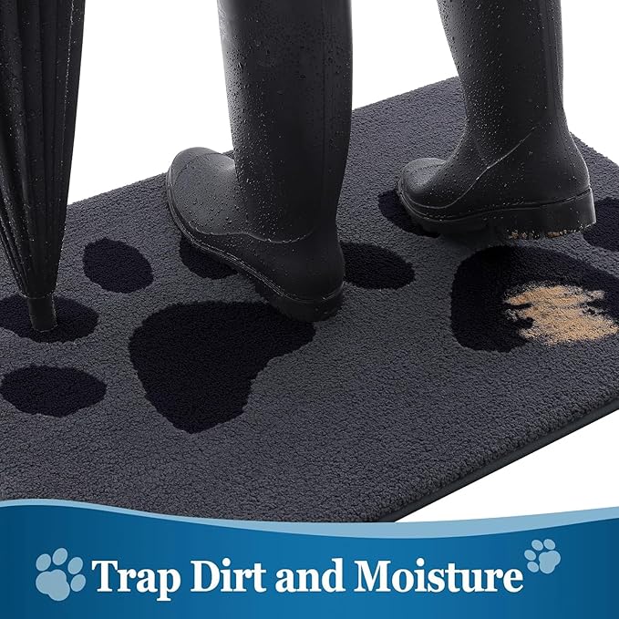 Buganda Dog Door Mat for Muddy Paws, Absorbent Dirt Trapper Washable Indoor Doormats, Non Slip Low-Profile Mud Mat for Dogs, Front Entrance Doormat for Inside Floor (40x32 Inches, Black)