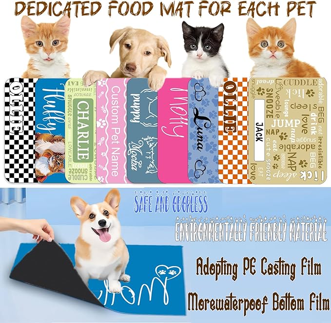 Personalized Dog Food Mat with Photo Name Custom Non Slip Pet Feeding Mat Waterproof Backing Absorbent Fabric Dog Cat Bowls