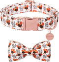 Thanksgiving Dog Collar with Bow Tie, Turkey Cotton Bowtie Collar for Puppy Girl Dog or Cat, Autumn Bow Tie Collar with Durable Metal Buckle, Turkeys Pet Collar, L, Neck 16-24in