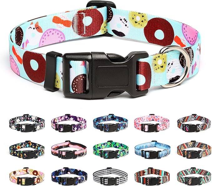 Mercano Adjustable Dog Collar - Special Design Patterns, Soft Nylon Comfortable Durable Pet Collar for Small Medium Large Dogs (L, Blue Cookie)