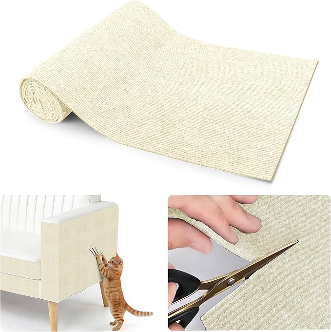 cat Scratch Pads, cat Scratcher mat for Couch, Sofa, Wall & Cat Trees - Durable Scratch Pad with Nano Tape, Scratching Pads for Indoor Cats (White, 39.3"x15.8")