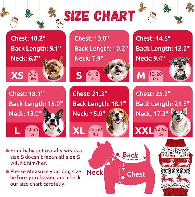 Dog Christmas Sweater Xmas Pet Clothes Cute Reindeer Christmas Dog Costume Outfits Holiday Knitwear Puppy Cat Jumpers New Year Gifts for Small Medium Large Dogs(Red Runing Deer,L)