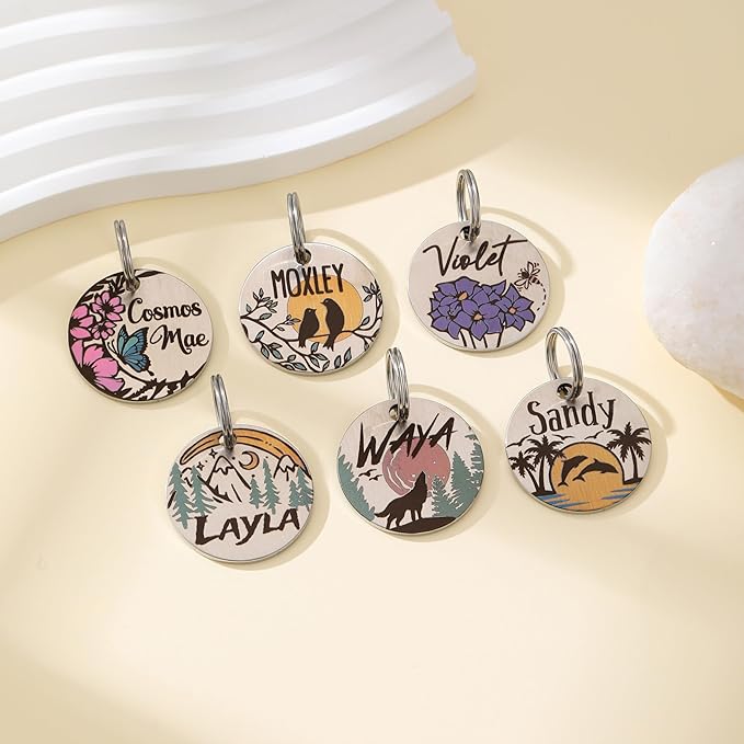 Colorful Dog Tags Personalized, Engraved Dog Tags with Colored Printing for Pets, Dog Name tag with deep Engraving, Custom pet ID Tags, Customizable cat Collar Holder tag (Meteor)