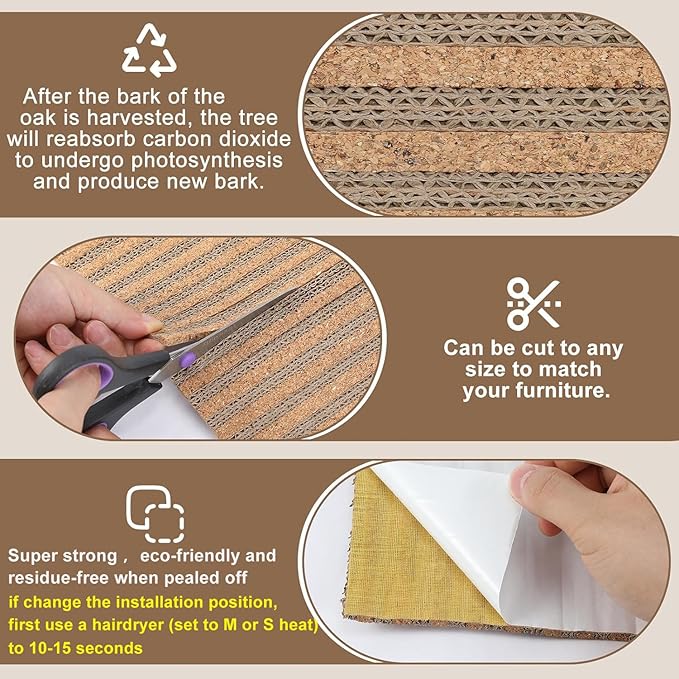 Cat Scratcher Mat-Cork Cat Scratch Pad Rug-cat Couch Protector-Wall Scratchers for Indoor Kitten Scratching&Stretching-Scratch Furniture Protector for Post&Sofas&Couch&Carpets&Floor-Gifts-40 * 17Inch