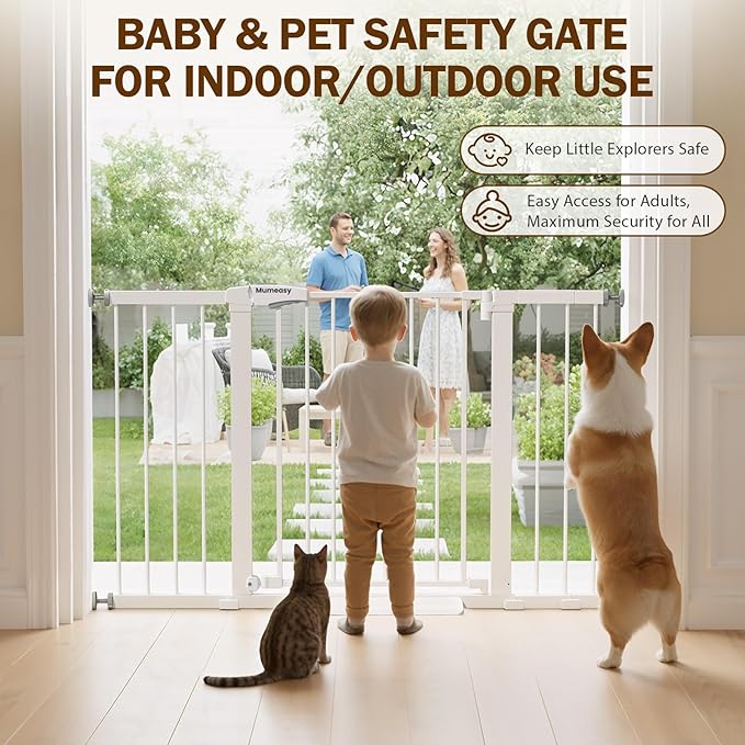 Mumeasy 29.7–51 Inch Extra Wide Baby Gate for Stairs, Extra Long Indoor Dog Gate for Doorways, Pressure Mounted Walk Thru Child Gate with Auto-Close, No-Drill Safety Pet Gate with Door for House,White
